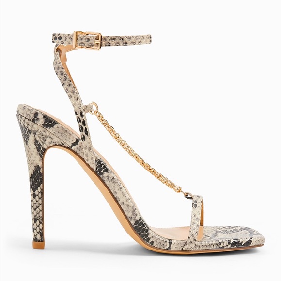 Cute, strappy snake 3.93 inch heels with chain from Express. Size 10 - Picture 1 of 7